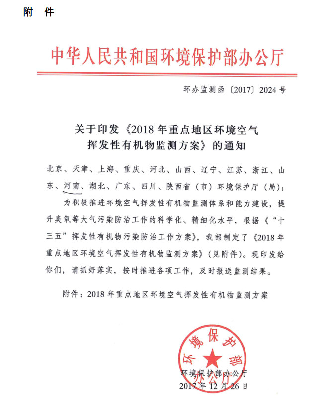 環(huán)境部新發(fā)布：2019年地級及以上城市環(huán)境空氣揮發(fā)性有機物監測方案，附2018年方案要點(diǎn)對比